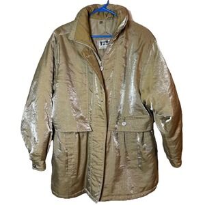 Vintage IZZI S Rothschild Womens M Gold Metallic Puffer Coat Jacket Zip Front